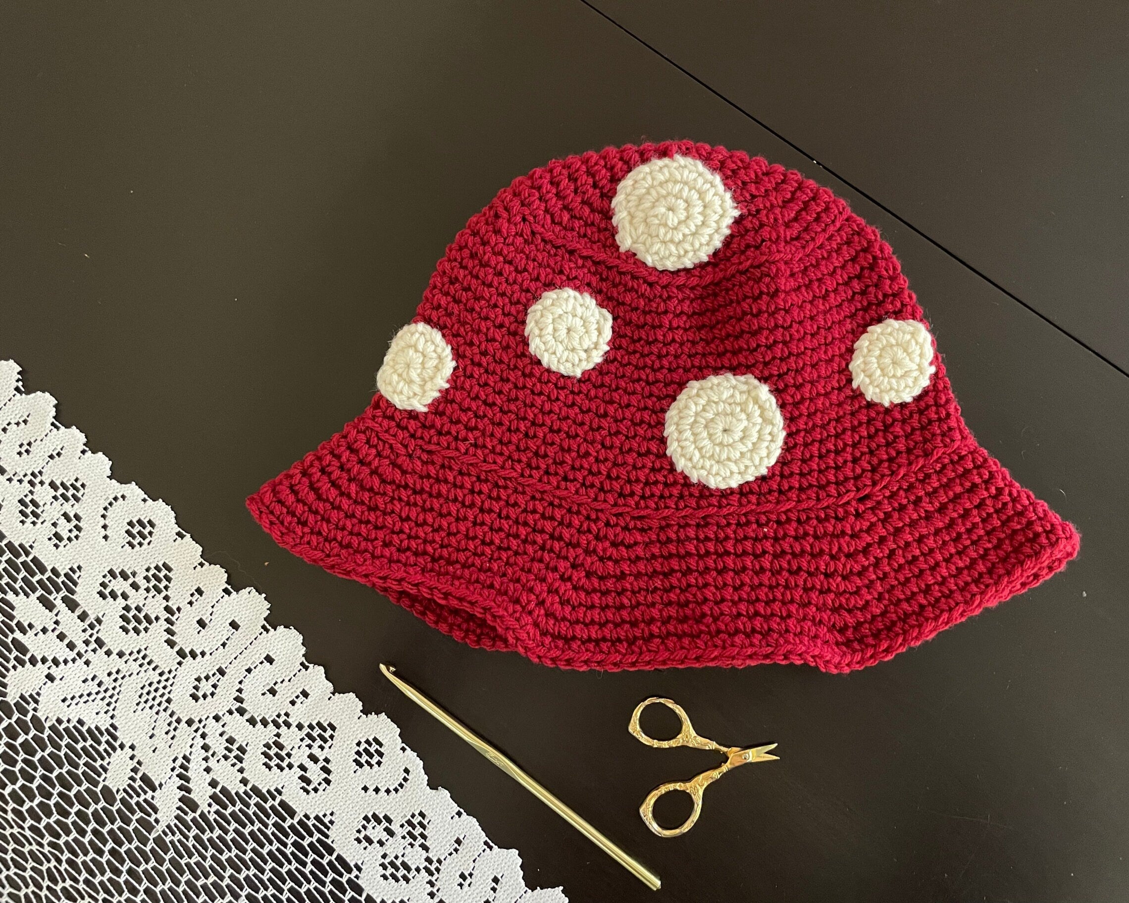 Easy Mushroom Bucket Hat Crochet Pattern - 3 Adult Sizes - Instant Download