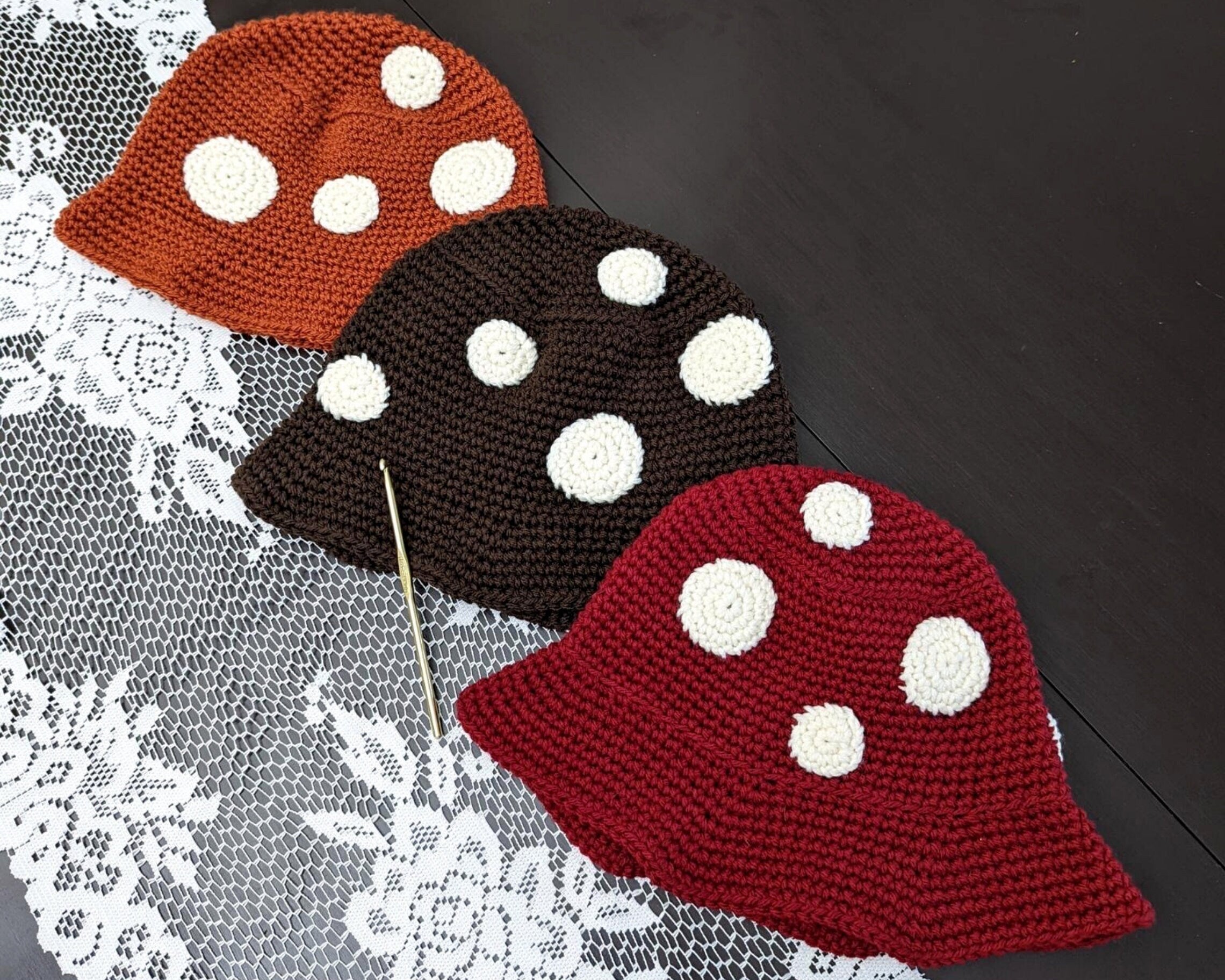 Easy Mushroom Bucket Hat Crochet Pattern - 3 Adult Sizes - Instant Download