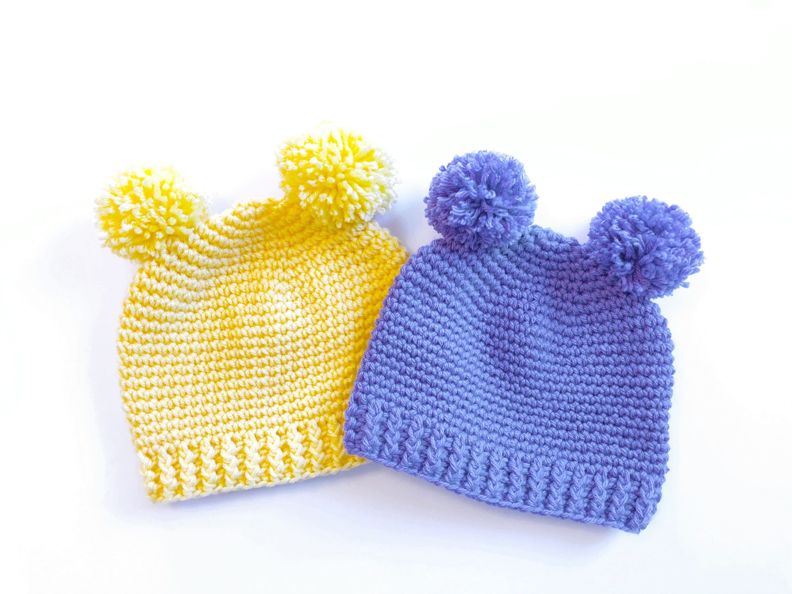 Kids Double Pom Pom Beanie Crochet Pattern - Ages 3-12 - Instant Download