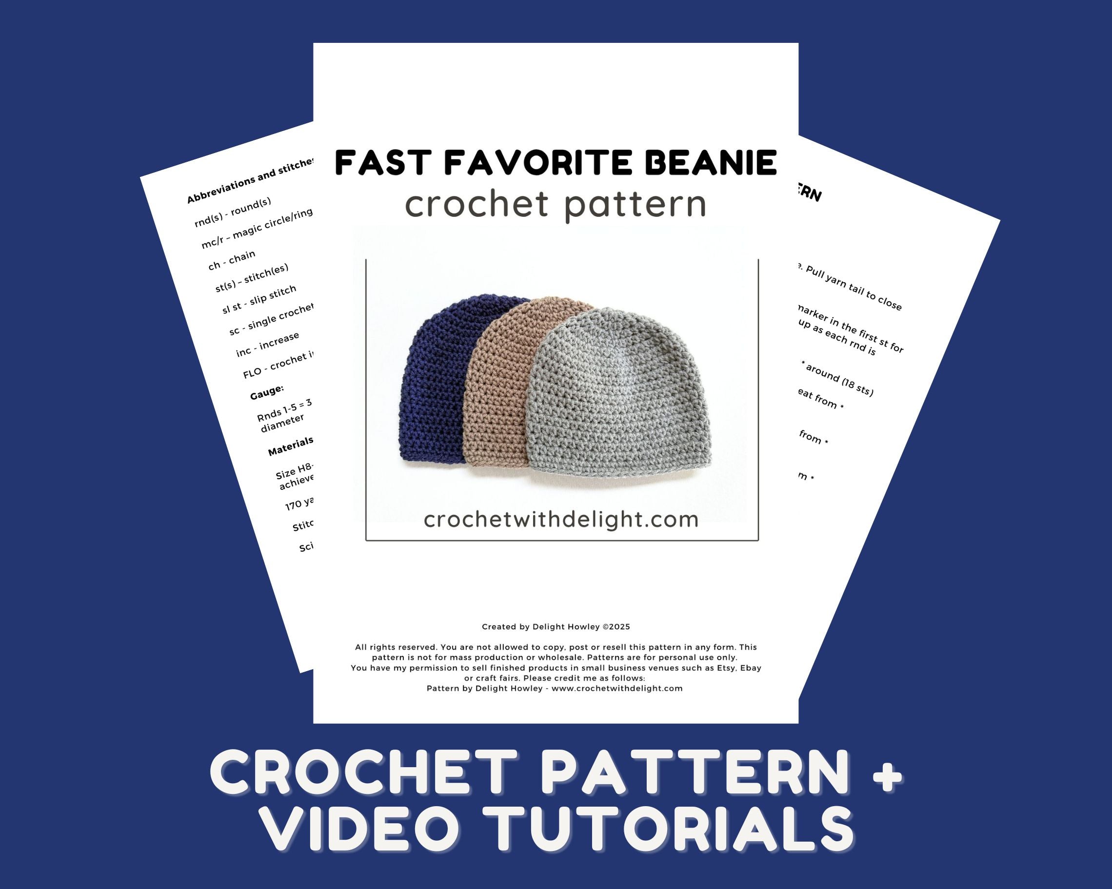 Fast Favorite Crochet Beanie Pattern - 3 Adult Sizes - Beginner-Friendly - Instant Download