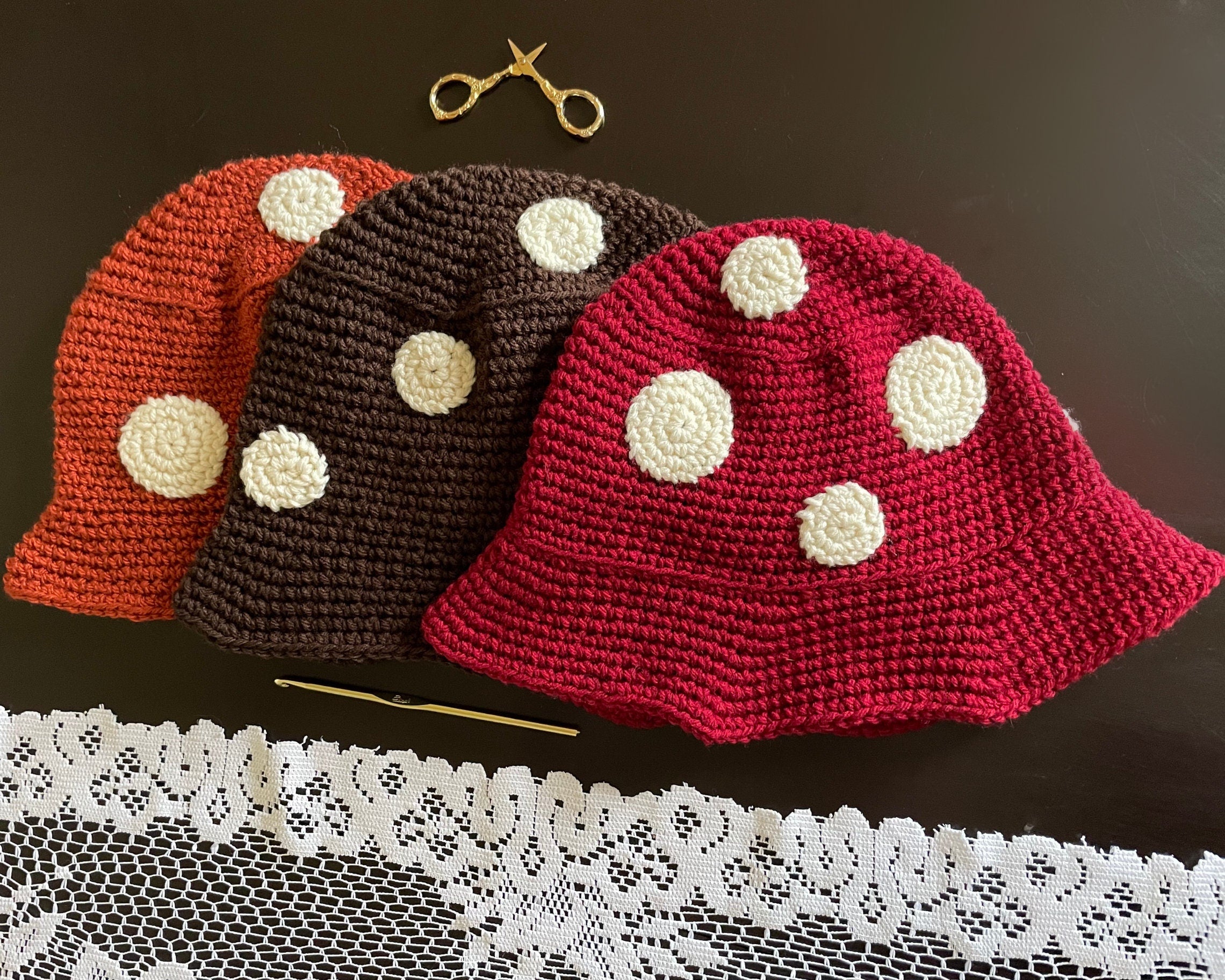 Easy Mushroom Bucket Hat Crochet Pattern - 3 Adult Sizes - Instant Download