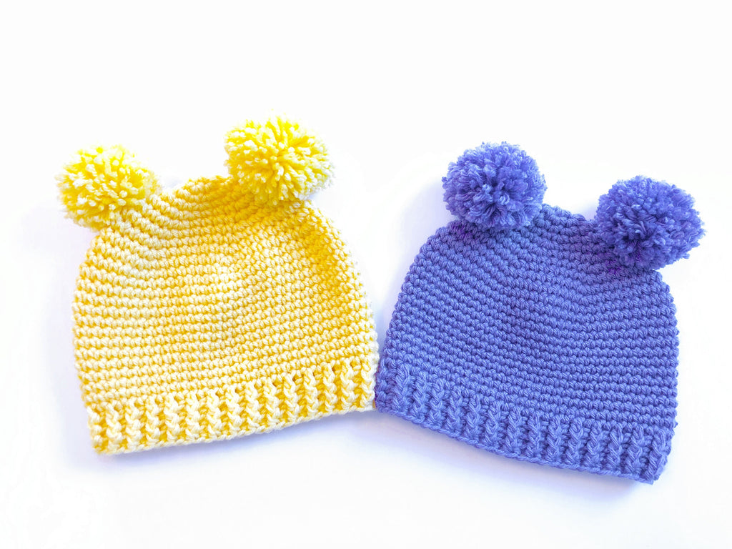 Kids Double Pom Pom Beanie Crochet Pattern - Ages 3-12 - Instant Download