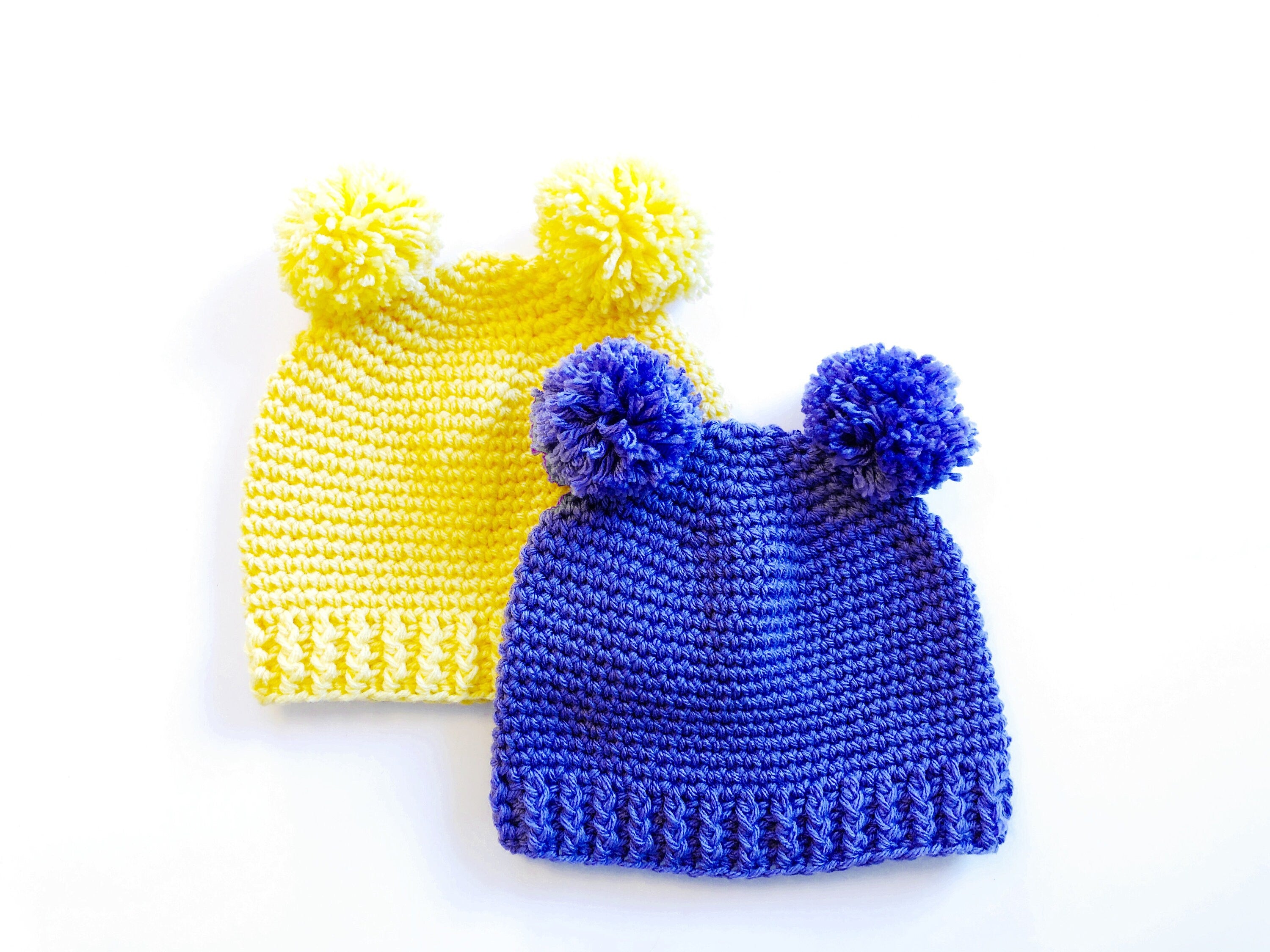 Kids Double Pom Pom Beanie Crochet Pattern - Ages 3-12 - Instant Download