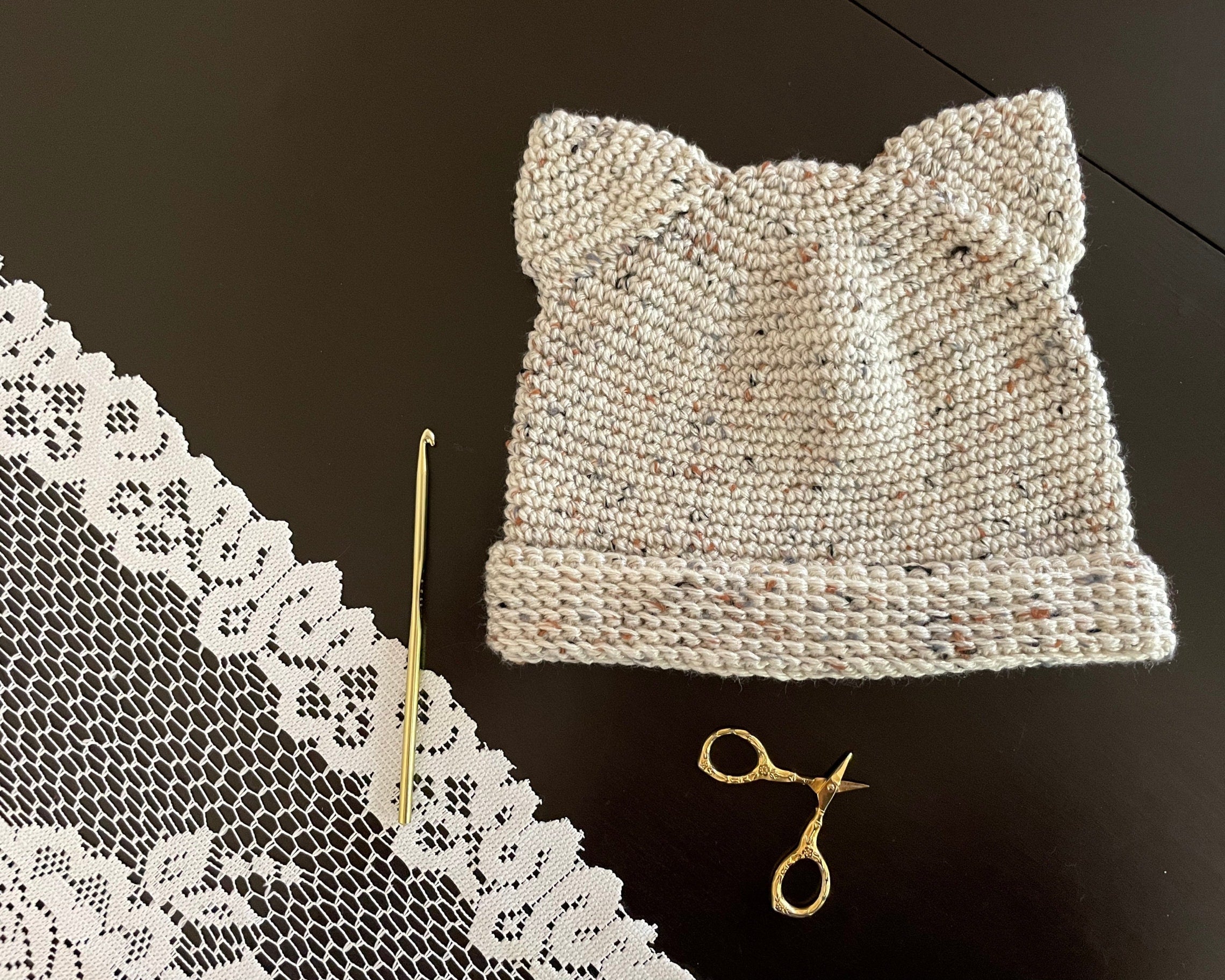 Easy Cat Ear Beanie Crochet Pattern - Adult Women's Size - Instant Download