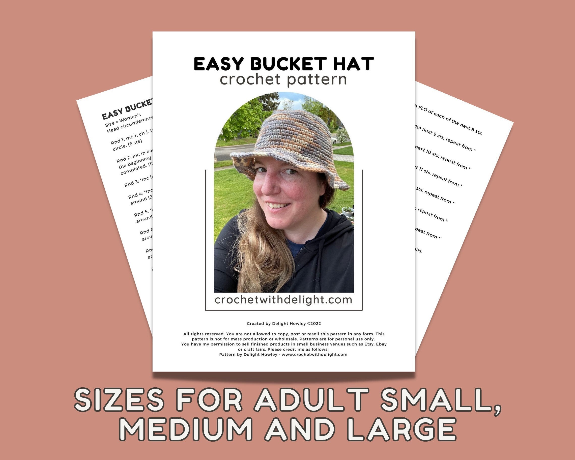 Trendy Bucket Hat Crochet Pattern - 3 Adult Sizes - Instant Download