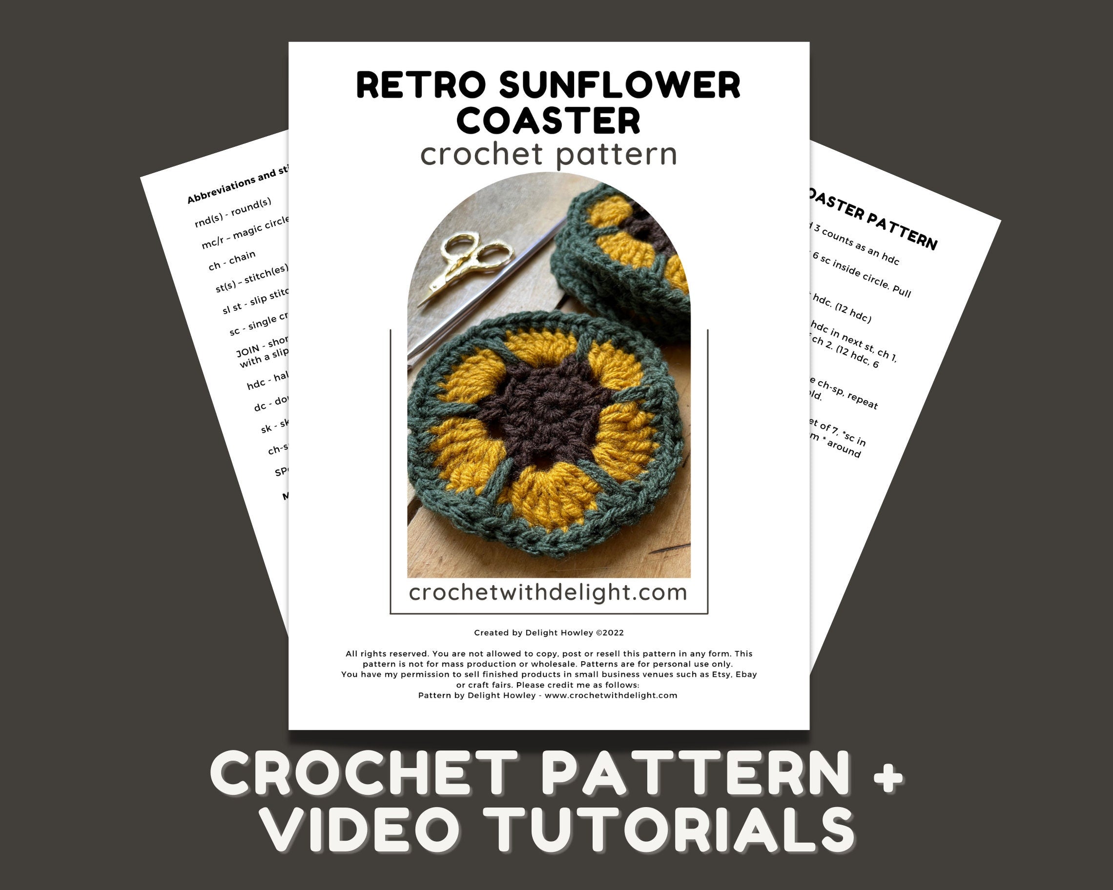 Retro Sunflower Coaster Crochet Pattern - Digital Download