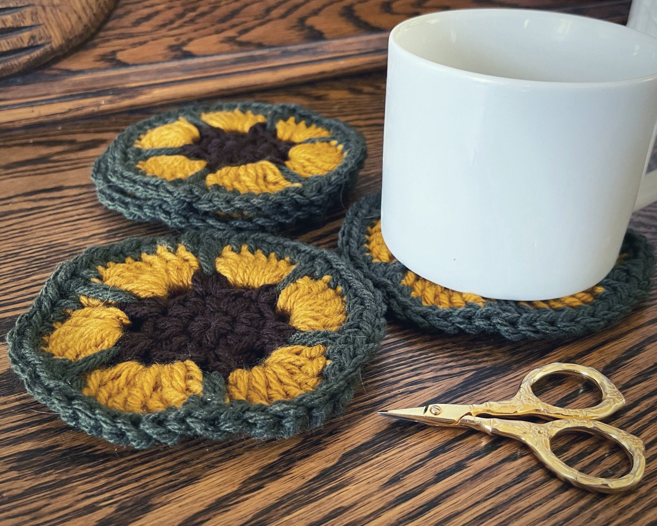 Retro Sunflower Coaster Crochet Pattern - Digital Download