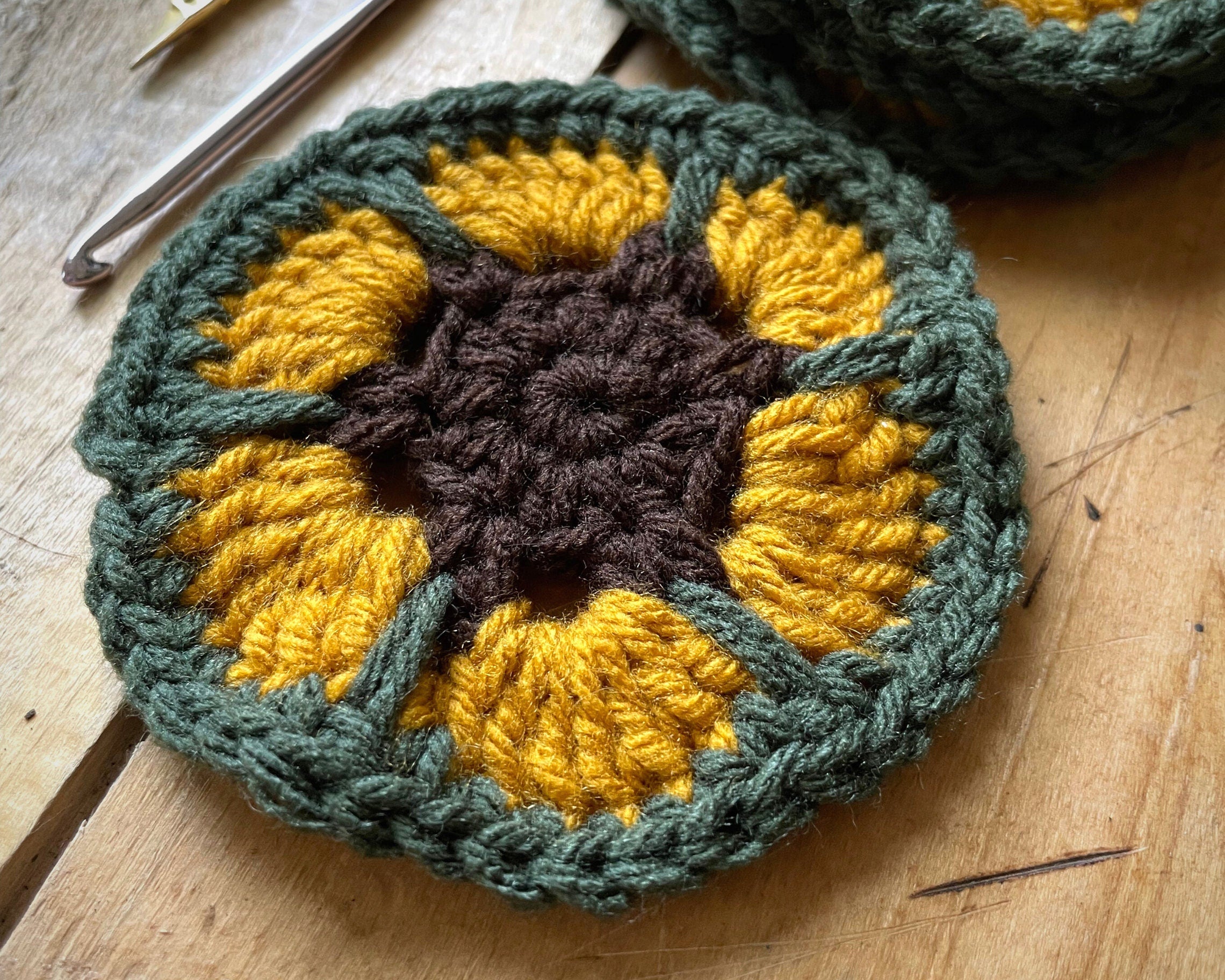 Retro Sunflower Coaster Crochet Pattern - Digital Download