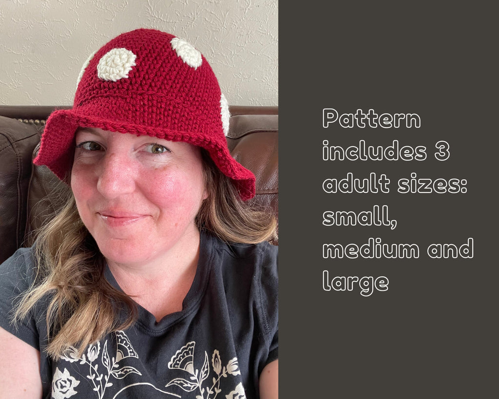 Easy Mushroom Bucket Hat Crochet Pattern - 3 Adult Sizes - Instant Download